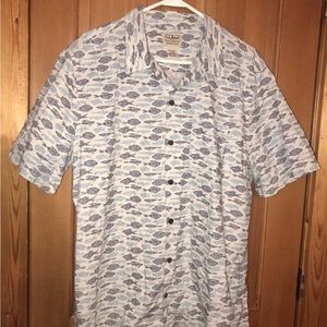 Man's Clothing L.L.Bean Tropics Shirt Short Sleeve Slightly Fitted Fish Print Lg